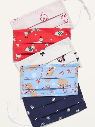 Variety 5-Pack of Triple-Layer Cloth Pleated Face Masks for Kids (with Ear Adjusters)