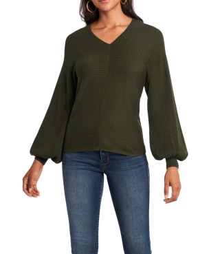 1.State Ribbed Balloon Sleeve Cotton Blend Sweater