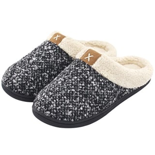 ULTRAIDEAS Women's Cozy Memory Foam Slippers Fuzzy Wool-Like Plush Fleece Lined House Shoes w/Indoor, Outdoor Anti-Skid Rubber Sole (9-10, Black/Grey)
