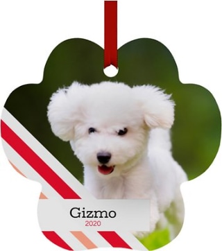 Frisco Personalized Peppermint Stripes Paw Shape Metal Ornament