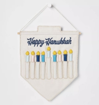 Happy Hanukkah Wall Hanging Menorah Cream