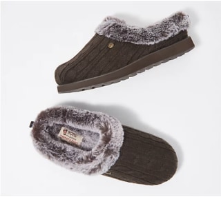 Skechers Sweater Knit Faux Fur Slippers - Ice Angel