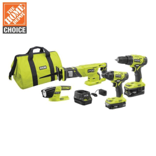 Ryobi 18-Volt ONE+ Lithium-Ion Cordless 4-Tool Combo Kit