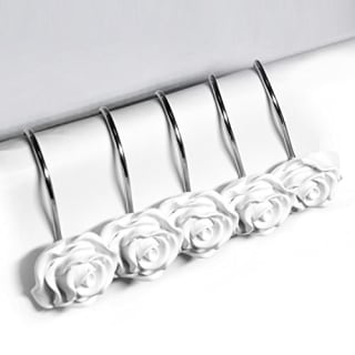 BEAVO Shower Curtain Hooks, Home Decorative Rustproof Shower Curtain Hooks Resin Rose Flower Shower Hooks Rings for Bathroom Shower Rods Curtains,Set of 12 Hooks (White)