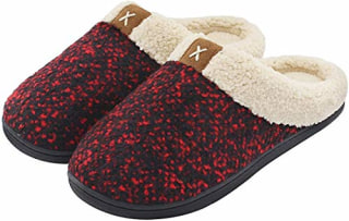 ULTRAIDEAS Women's Cozy Memory Foam Slippers Fuzzy Wool-Like Plush Fleece Lined House Shoes w/Indoor, Outdoor Anti-Skid Rubber Sole (11-12,Wine/Black)