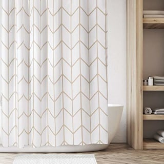 mDesign Decorative Herringbone Print - Easy Care Fabric Hotel Quality Shower Curtain with Reinforced Buttonholes, for Bathroom Showers, Stalls, and Bathtubs, Machine Washable - Cream/Beige