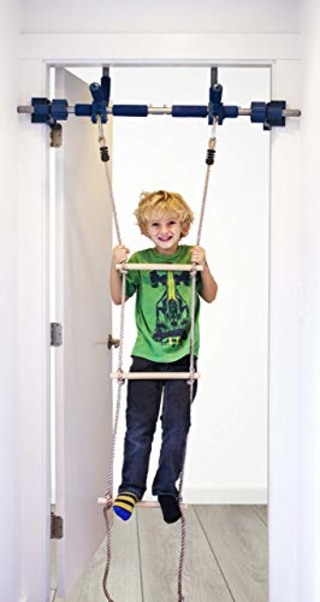 Gym1 Deluxe Indoor Playground with Indoor Swing, Plastic Rings, Trapeze Bar, Climbing Ladder, and Swinging Rope ...