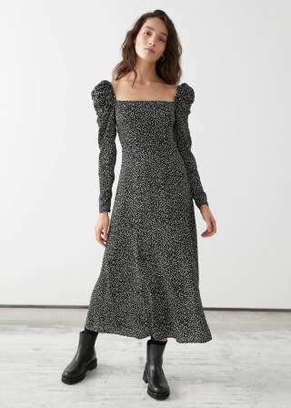 Satin Square Neck Midi Dress