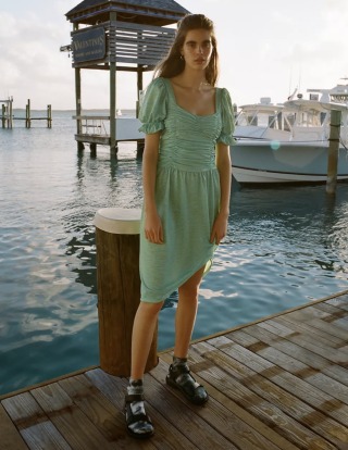 Aries Ruched Puff Sleeve Dress