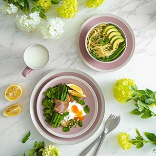 Stone Lain 16-Piece Stoneware Dinnerware, 2-Tone, Speckles, Pink-Cream