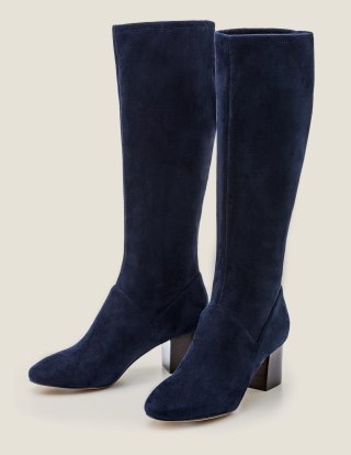 Round Toe Stretch Boots - Navy
