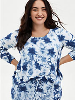 Navy Tie-Dye Micro Modal Terry Long Sleeve Sleep Tee