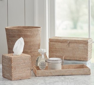 Pottery Barn Tava Rattan Wastebasket