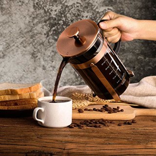 Veken French Press Coffee Maker (34 oz), 304 Stainless Steel Coffee Press with 4 Filter Screens, Durable Easy Clean Heat Resistant Borosilicate Glass - 100% BPA Free, Copper