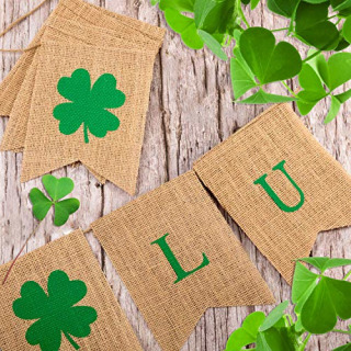 2 Pack St Patrick's Day Decorations Shamrock Burlap Banner, Burlap Banner for Mantel Fireplace Spring Holiday Accessory Wall Decorations Home Indoor Outdoor Party Green Decor (2 Pack Burlap Banner)