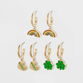 St. Patrick's Day Charm Hoop Trio Earring Set