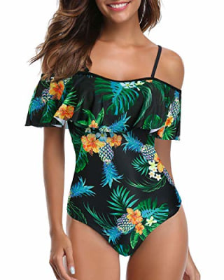 Vintage Off Shoulder Ruffled Swimsuits