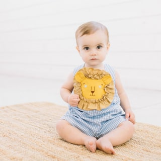 Blue Gingham Lion Romper