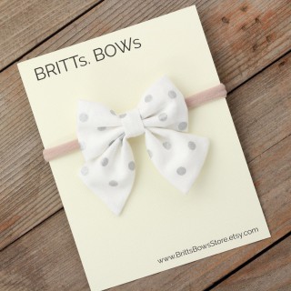 White and Silver Polka Dot Sailor Baby Girl Headband