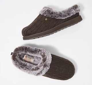 Skechers Sweater Knit Faux Fur Slippers - Ice Angel