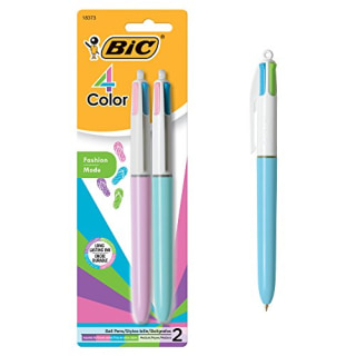 BIC 4 Color Fashion Ball Pen, Medium Point (1.0mm), Assorted, 2-Count