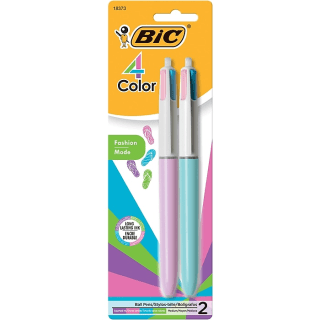 BIC 4 Color Fashion Ball Pen, Medium Point (1.0mm), Assorted, 2-Count