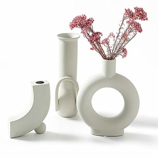 INGLENIX White Ceramic Vases Nordic Minimalism Style Decoration for Centerpieces, Kitchen, Office or Living Room, White Modern Geometric Decorative Vases for Home Decor (INS-E)