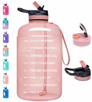 Venture Pal Large 1 Gallon Motivational Water Bottle with 2 Lids (Chug and Straw), Leakproof BPA Free Tritan Sports Water Jug with Time Marker to Ensure You Drink Enough Water Throughout The Day