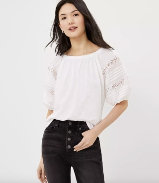 LOFT Lace Puff Sleeve Tee