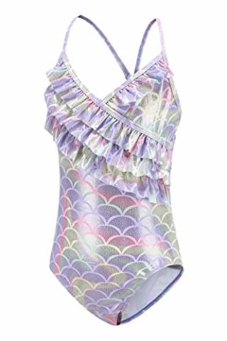 Big Girls One Piece Swimsuits Mermaid Bathing Suits Summer Ruffler Swimwear Size 12/10-12