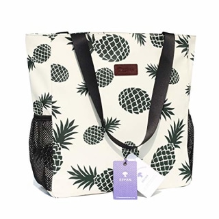 Original Water Resistant Large Tote Bag for Gym Beach Travel, Upgraded, White, Pineapple