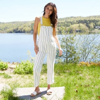 Women's Striped High-Rise Straight Fit Overalls - Universal Thread(TM) White