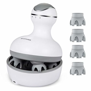 LATME Electric Scalp Massager with 4 Replacement Massage Heads Portable Head Scratcher with Tissue Kneading Nodes Gifts Idea Stress Release Massager for Muscles Shoulder Calf