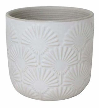 Amazon Brand - Stone &amp; Beam Small Fan-Embossed Planter, 4.3"H, Cloud Dancer White