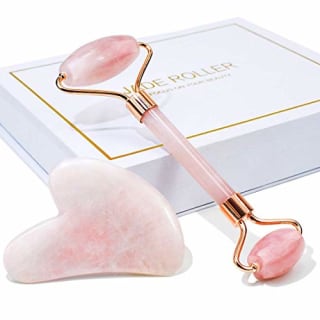 Jade Roller & Gua Sha, Face Roller, Facial Beauty Roller Skin Care Tools, BAIMEI Rose Quartz Massager for Face, Eyes, Neck, Body Muscle Relaxing and Relieve Fine Lines and Wrinkles