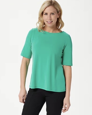 Susan Graver Essentials Liquid Knit Bateau Neck Top w/Elbow Sleeves