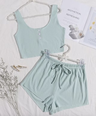 Rib Knit Crop Tank Top & Shorts Lounge Set