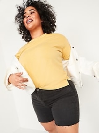 Extra High-Waisted Secret-Slim Pockets Sky Hi Plus-Size Button-Fly Jean Shorts -- 7-inch inseam