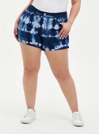 Mid Rise Midi Short - Vintage Stretch Indigo Tie Dye