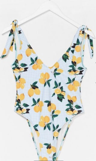 Nasty Gal Gingham Lemon Tie Shoulder Swimsuit