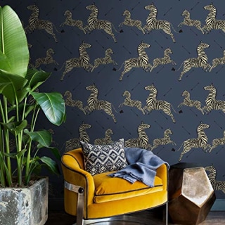 Denim Zebra Safari Scalamandre Self Adhesive Wallpaper, Blue