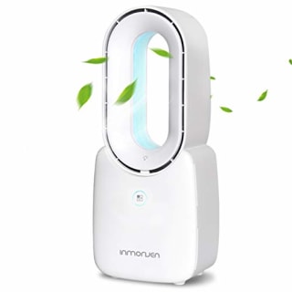 CONBOLA Desk Fan, 11.8 Inch Bladeless Fan Small Table Fan Air Cooler, Portable Rechargeable Breeze Quiet Fan with Touch Control 5-Colors Decorative LED Light for Office Bedroom(White)