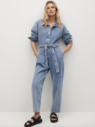 Mango Belt Denim Jumpsuit