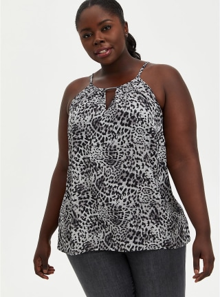 Torrid Grey Leopard Georgette Chainlink Halter Tank