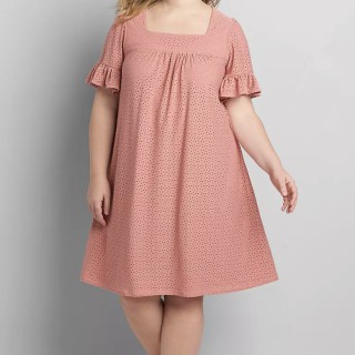 Eyelet Flutter-Sleeve Swing Dress