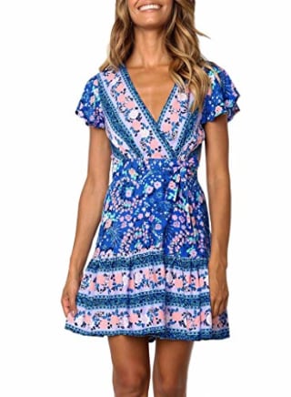 Zesica Bohemian Print Wrap Dress
