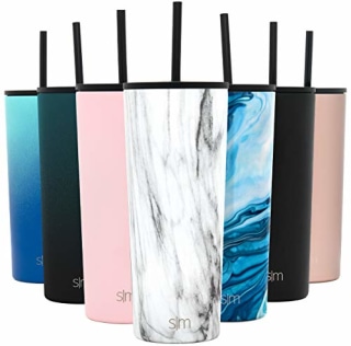 Simple Modern Classic Insulated Tumbler with Straw and Flip Lid Stainless Steel Water Bottle Iced Coffee Travel Mug Cup, 24oz (710ml), Pattern: Carrara Marble