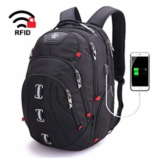 Swissdigital Pixel Travel Laptop Backpack-Laptops Backpack with USB Charging Port Smart Bag with RFID for Men &amp; Women School Computer Bags Fits 15.6" Laptop and Notebook, Black SD-857