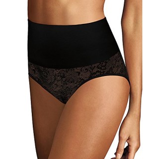Flexees Women's Tame Your Tummy Brief, black lace, Medium