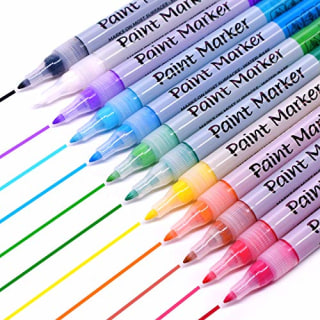 TWOHANDS Acrylic Paint Markers, Fine Point Tip, Paint Pens for Rock Painting, Stone, Ceramic, Glass, Wood, Metal,Canvas,12 Colors, Water Based, 20116